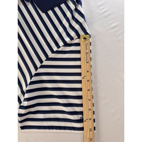 Adidas Polo Shirt Mens XXL Performance Navy White Striped 2XL Logo Golf Sports - Picture 9 of 15